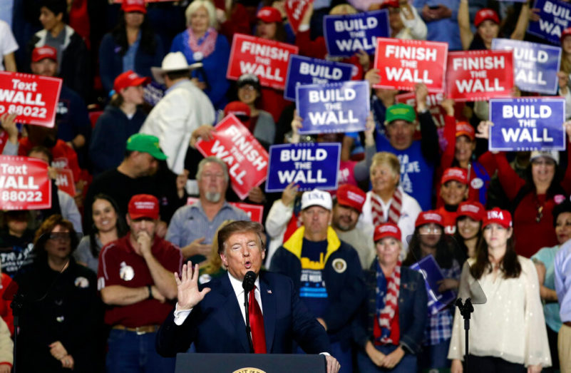 President Donald Trump speaks during a rally at the El Paso County Coliseum, Monday, Feb. 11, 2019, in El Paso, Texas. (AP Photo/Eric Gay)